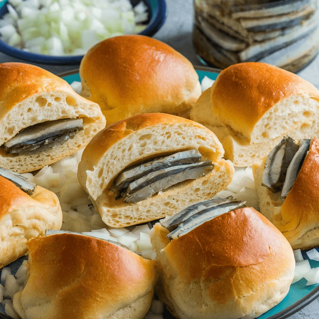 Classic Matjesbrötchen Sandwich with Pickled Herring and Fresh Toppings

