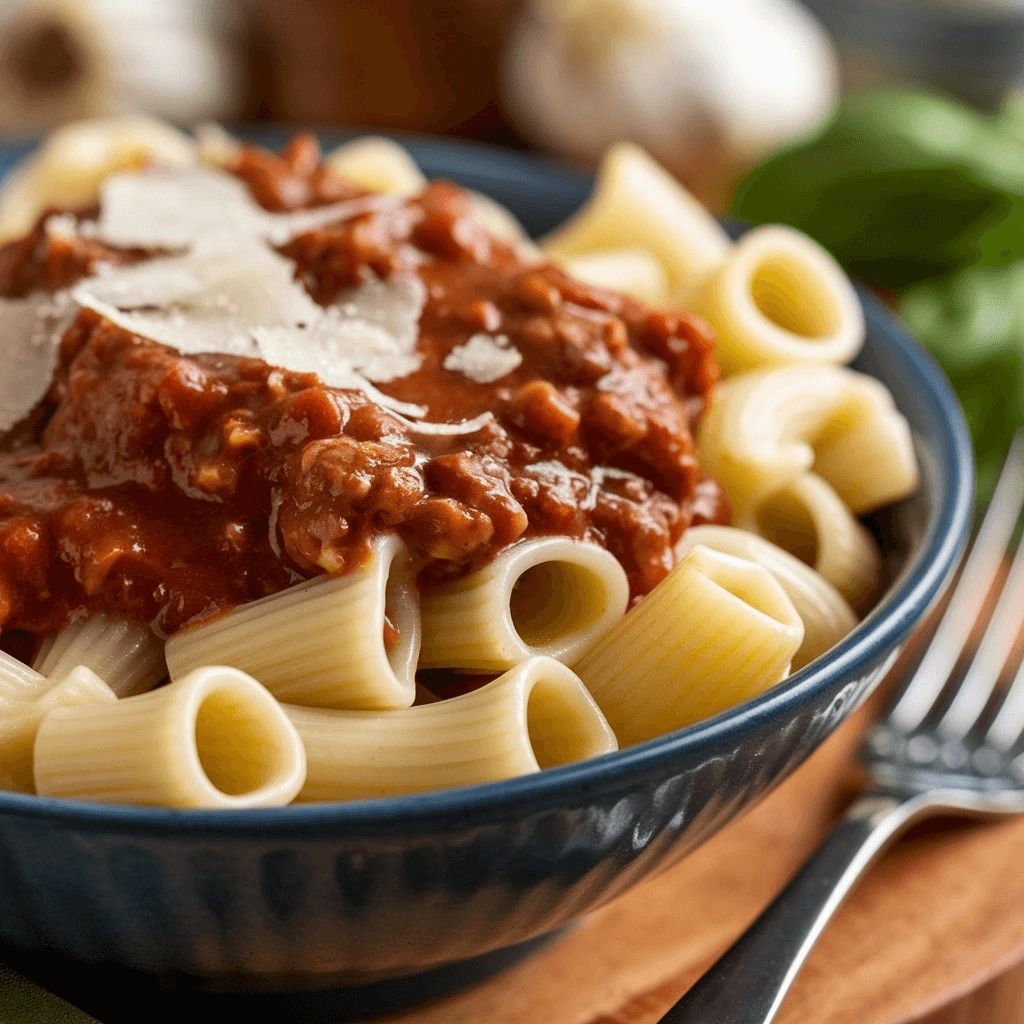 Freshly Cooked Ditalini Pasta with Vegetables and Garlic