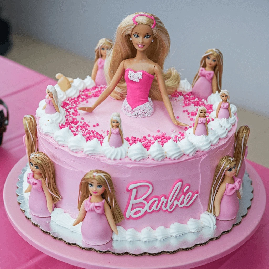 Elegant Barbie Cake with Pink Fondant Dress