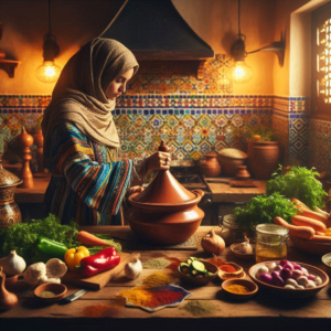 Delicious Moroccan tagine with vibrant vegetables and spices